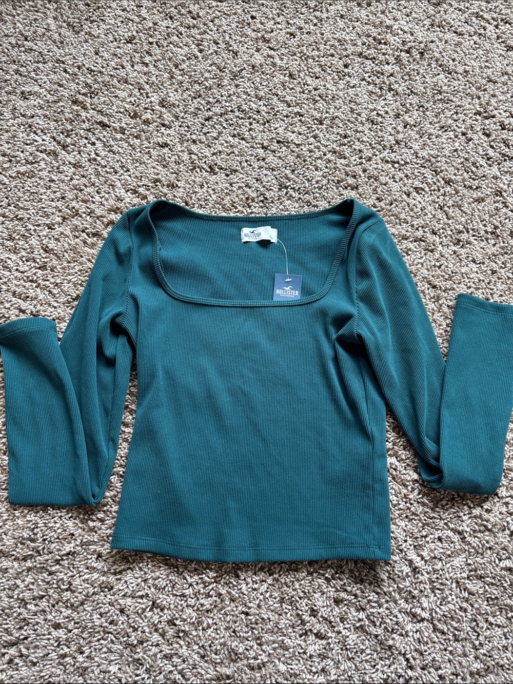 Hollister Women's Teal Long Sleeve Square Neck Top